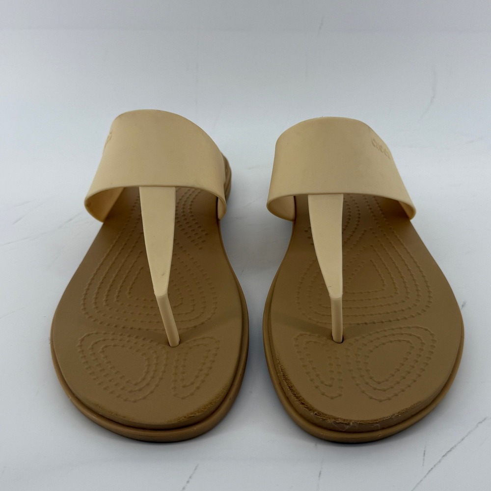 Crocs Tulum Flip Flop Sandal Tan Cream Women 9 Slip On Casual Comfy Beach Vacay - Picture 2 of 9